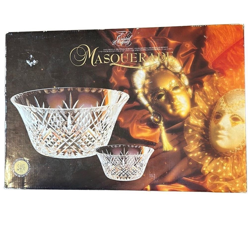 Cristal d’Arques France 24% Lead Crystal Fruit Bowl & 4 Small Bowls Set NIB‎